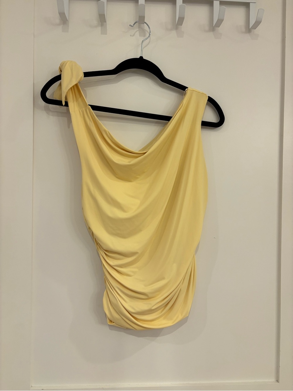 Wayf Pale Yellow Cowl One-Shoulder Top